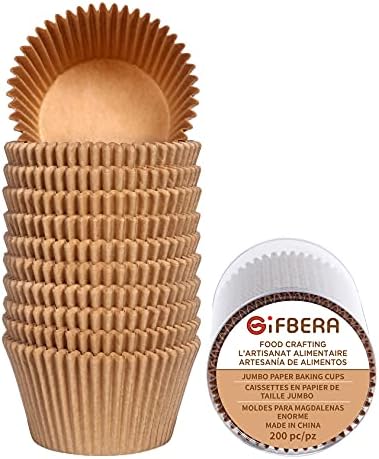  Fbera Jumbo Cupcake Liners Greaseproof Paper 200 Count - Food Grade Odorless Muffin Baking Cups Cupcake Wrappers For Wedding Birthday, Natural