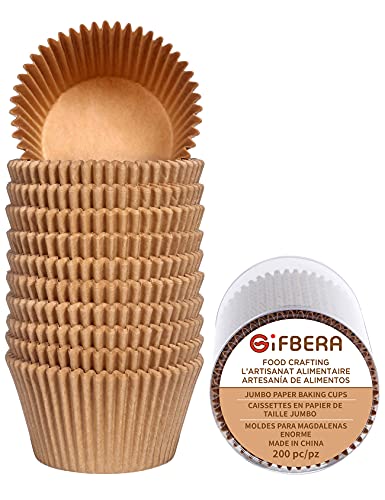  Fbera Jumbo Cupcake Liners Greaseproof Paper 200 Count - Food Grade Odorless Muffin Baking Cups Cupcake Wrappers For Wedding Birthday, Natural