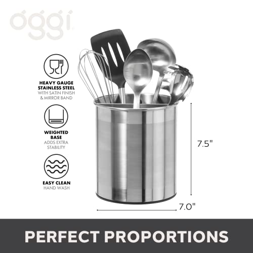  Jumbo Stainless Steel Rotating Utensil Holder With Removable Divider - Stylish Kitchen Cooking Utensil Organizer. Height 7.5".