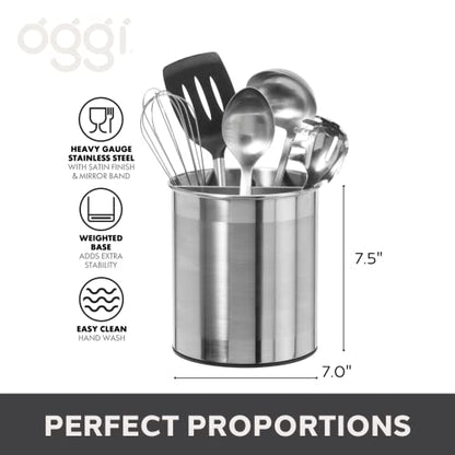  Jumbo Stainless Steel Rotating Utensil Holder With Removable Divider - Stylish Kitchen Cooking Utensil Organizer. Height 7.5".