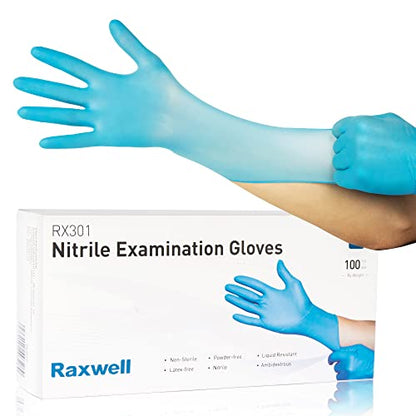  Disposable Blue Nitrile Gloves | 4-mil Nitrile Examination Gloves | Fully Textured, Latex & Powder Free, Food Safe