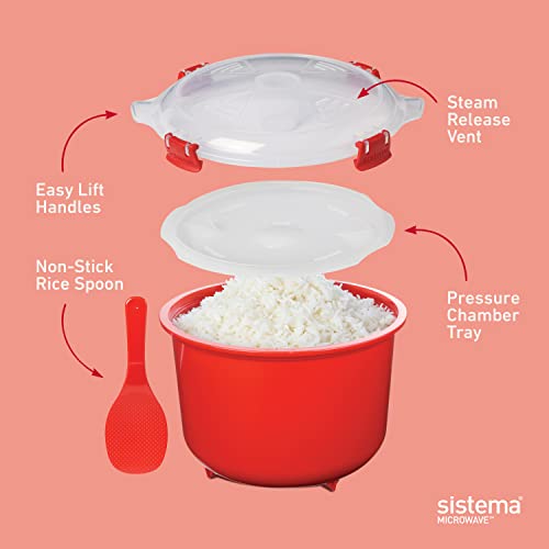 Sistema Microwave Rice Cooker And Steamer Bowl For Vegetables With Steam Release Vent, Dishwasher Safe, Red