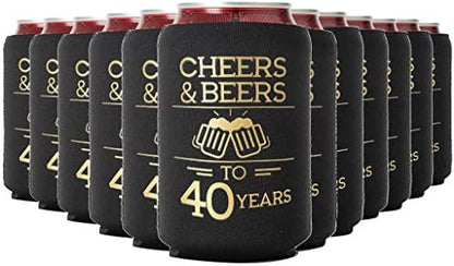  Cheers & Beers To 40 Years Can Coolers, 40th Birthday Party Coolies, Set Of 12, Black And Gold Thirtieth Birthday Cup Coolers, Perfect For Birthday Parties, Birthday Decorations (Regular)