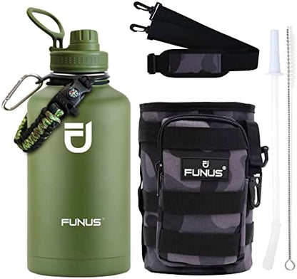  64oz Insulated Water Bottle (2 Lids) 64 Oz Vacuum Stainless Steel Water Bottle With Handle Flip Top Lid And Paracord BPA Free Metal Water Jug Sports Outdoor Camping