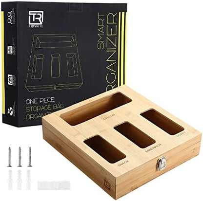  Premium Ziplock Bag Organizer For Drawer - Ultimate Ziploc Bag Organizer, Baggie Organizer For Any Slider Gallon, Quart, Sandwich, Snack (4 Piece Set) (Bamboo) (Bamboo)