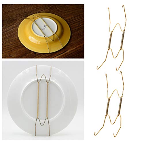  10 PCS Wire Plate Hangers, 8 Inch Plate Holders For The Wall And 15 Pack Wall Plate Hooks, Invisible Dish Display Plate Hangers, Stainless Steel Plate Hangers Gold 7.5" To 8.8" Plates