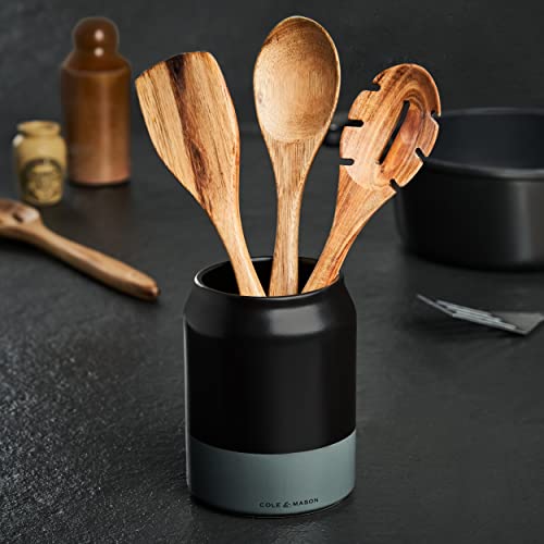 Cole & Mason H822140 Linton Black/Grey Utensil Pot Holder | Kitchen Organisation, Utensils Storage Jar | Ceramic | (H) 160 Mm X (D) 120 Mm | 2 Year Guarantee