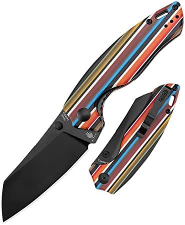 Kizer Towser K Folding Pocket Knife, 154CM Steel Sheepsfoot Blade Cleaver Knife With Blue Richlite Handle For Everyday Carry