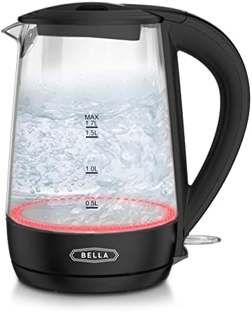 Bella 1.7 Liter Glass Electric Kettle, Quickly Boil 7 Cups Of Water In 6-7 Minutes, Soft Orange LED Lights Illuminate While Boiling, Cordless Portable Water Heater, Carefree Auto Shut-Off, White