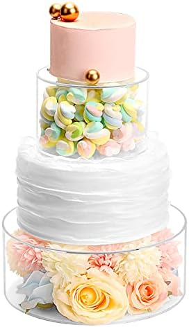  Clear Acrylic Fillable Cake Stand Cake Riser Cake Tier,Round Cake Display Stand,Floating Cake Stand,Cylinder Pedestal Stand,Decorative Centerpiece For Wedding Birthday Party 10x4 Inch,6x4 Inch