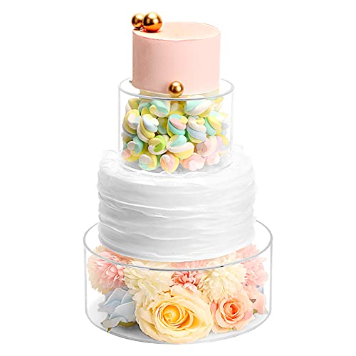  Clear Acrylic Fillable Cake Stand Cake Riser Cake Tier,Round Cake Display Stand,Floating Cake Stand,Cylinder Pedestal Stand,Decorative Centerpiece For Wedding Birthday Party 10x4 Inch,6x4 Inch