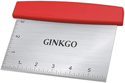  INKGO Stainless Steel Bench Scraper, 6 Inch Multi-Function Kitchen Scraper Can Be Used As Pastry Cake Dough Pizza Food Cutters' Tool, Red