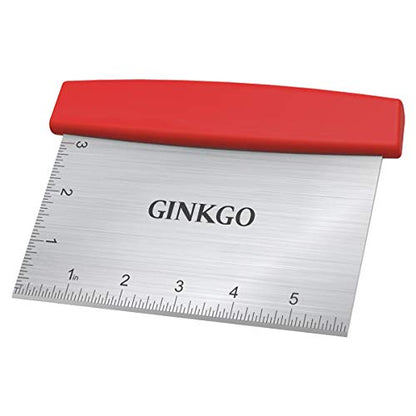  INKGO Stainless Steel Bench Scraper, 6 Inch Multi-Function Kitchen Scraper Can Be Used As Pastry Cake Dough Pizza Food Cutters' Tool, Red