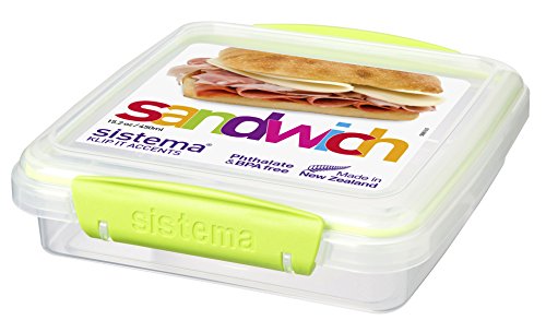 Sistema KLIP IT Accents Collection Sandwich Box Food Storage Container, 15.2 Oz./0.5 L, Color Received May Vary