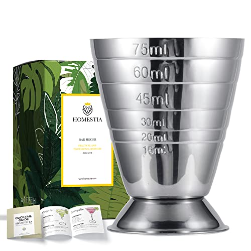  Measuring Cup Cocktail Jigger Stainless Steel Cup For Liquid Or Dry Mini Espresso Shot Glass Up To 2.5oz, 5Tbsp, 75ml, Silver