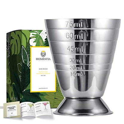  Measuring Cup Cocktail Jigger Stainless Steel Cup For Liquid Or Dry Mini Espresso Shot Glass Up To 2.5oz, 5Tbsp, 75ml, Silver