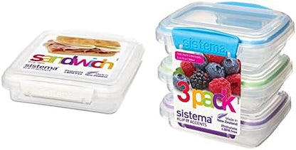 Sistema KLIP IT Accents Collection Sandwich Box Food Storage Container, 15.2 Oz./0.5 L, Color Received May Vary