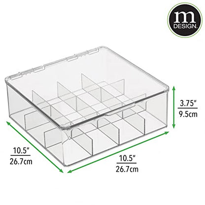  MDesign Plastic Stackable Tea Bag Organizer Storage Bin With Lid For Kitchen Cabinets, Countertops, Pantry - Container Holds Beverage Bags, Cups, Pods, Packets, Condiment Accessories - Clear