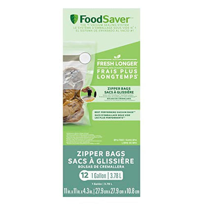 FoodSaver OodSaver 1-Gallon Vacuum Zipper Bags, 12 Count, Multi