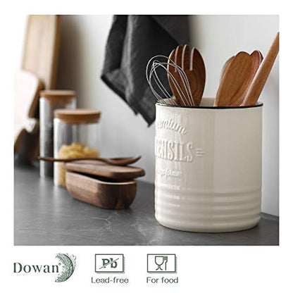  Kitchen Utensil Holder, 7.2″ Extra-Large Ceramic Stable Utensil Caddy, Rustic Cooking Utensil Crock For Farmhouse Kitchen Décor With Countertop-Protection Cork Bottom, Counter Utensil Organizer
