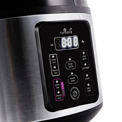  Asia Kumo YumCarb Rice Cooker With Ceramic Bowl And Advanced Fuzzy Logic, (5.5 Cups, 1 Litre), 5 Rice Cooking Functions, 3 Multicooker Functions, 110V US Power (Light Stainless Steel)
