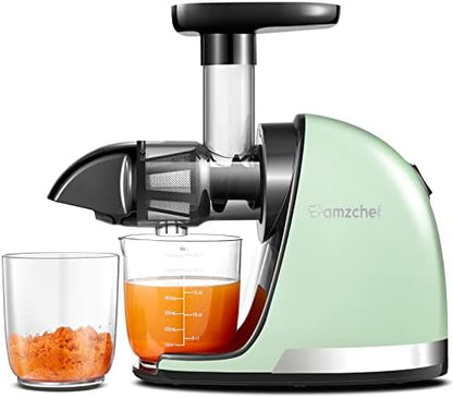  Masticating Juicer Machines, AMZCHEF Slow Cold Press Juicer With Reverse Function, High Juice Yield, Easy Clean With Brush,Recipes For High Nutrient Fruits And Vegetables, Gray(Updated)