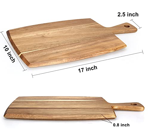  Best Acacia Wood Cutting Board With Handle Wooden Charcuterie Board Kitchen Chopping Boards For Bread Meat Cutting Boards Fruit Cheese Serving Board Butcher Block Carving Board, 17" X 10"