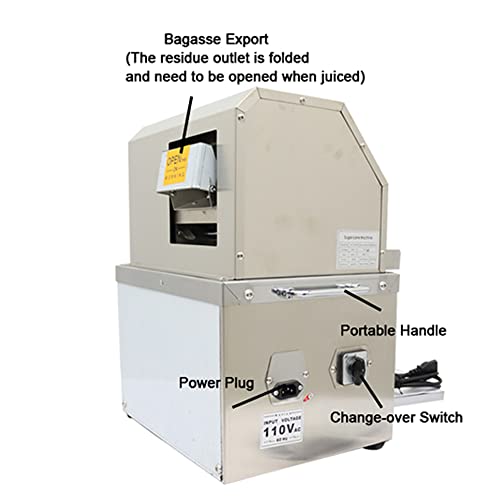  Electric Sugarcane Juicer, Stainless Steel 3 Rollers Sugar Cane Ginger Sweet Sorghum Extractor Press Machine With Top Openable Cover For Commercial Sugarcane Squeezing Updated