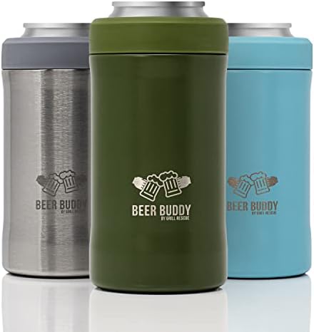  Grill Rescue​ Insulated Can Holder – Vacuum-Sealed Stainless Steel – Beer Bottle Insulator For Cold Beverages – Thermos Beer Cooler ​Suited For Any Size​ Drink - One Size Fits All (Matte Black)