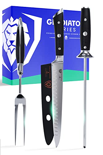  Carving Knife & Fork Set - Gladiator Series Elite - Forged German High-Carbon Steel - 4pc - 9" Carving Knife & Sheath - Hollow Ground - 8" Honing Rod - Matching Fork - NSF Certified