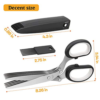  Gourmet Herb Scissors Set - Master Culinary Multipurpose Cutting Shears With Stainless Steel 5 Blades, Herb Stripper, Safety Cover And Cleaning Comb For Cutting Cilantro Onion Salad