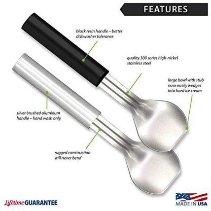  Ada Cutlery Ice Cream Scoop-Black Resin Handle Made In The USA, 9-1/4 Inches
