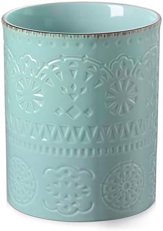  LIFVER Kitchen Utensil Holder, 7.2″ Large Cooking Utensil Holder For Kitchen Counter, Utensil Crock, Ceramic Kitchen Utensil Holder For Countertop, Farmhouse Kitchen Decor, Table - Protection Cork Mat