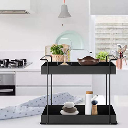  WINNER H 2 Tier Wrought Iron Standing Rack, Cosmetic Organizer Holder, Bathroom Countertop Trays, Kitchen Tray, Small Household Items Organizer Shelf(Black)