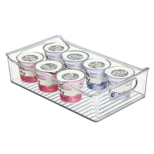  MDesign Small Plastic Kitchen Storage Container Bins With Handles -Organization In Pantry, Cabinet, Refrigerator Or Freezer Shelves - Food Organizer For Fruit, Yogurt, Squeeze Pouches - Clear