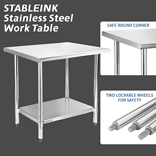  STABLEINK NSF Stainless Steel Table, 24 X 36 Inches Metal Prep & Work Table With Adjustable Undershelf And Table Foot, For Commercial Kitchen, Restaurant, Hotel And Garage (Without Caster Wheels)
