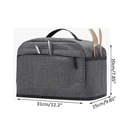  4 Slice Toaster Cover With Zipper & Open Pockets Kitchen Small Appliance Cover With Handle, Toaster Dust CoverCan Hold Jam Spreader Knife & Toaster Tongs, Machine Washable, Gre