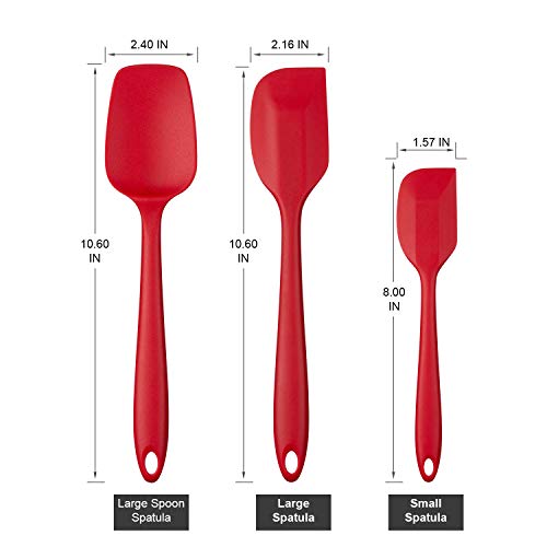  Omefavor 3-piece Silicone Spatula Set Heat-Resistance Baking Rubber Spatulas BPA Free Red