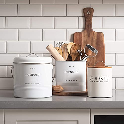  Farmhouse Kitchen Utensil Holder (Jumbo Size - 7" X 7”) - Large Utensil Caddy For Countertop, Utensil Holder For Kitchen Counter Decor, Utensil Organizer (White)