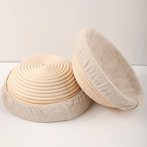  Bread Proofing Baskets Set Of 2 8.5 Inch Round Dough Proofing Bowls W/Liners Perfect For Home Sourdough Bakers Baking