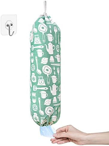  Lastic Bag Holder, Wall Mount Plastic Bag Organizer, Shopping Bags Carrier, Washable Large Grocery Bag Storage Dispenser ​for Home Kitchen Travelling, Free Adjustment With Drawstring, Gray, 22x9"
