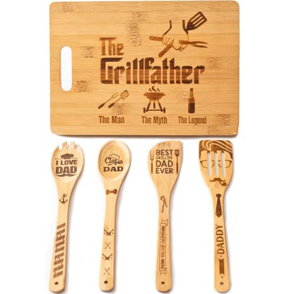  Fathers Day Gifts, Gifts For Dads, Dad Cutting Board, The Grillfather The Man The Myth The Legend - Dad Gifts On Birthday Engraved Board Gift Set For Papa, Stepfather, Godfather 9.4 X13.4"
