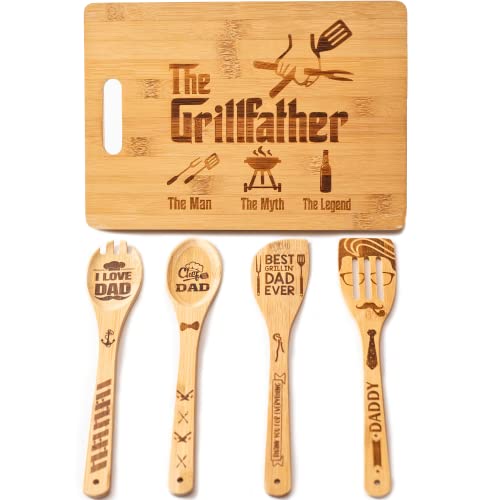 Fathers Day Gifts, Gifts For Dads, Dad Cutting Board, The Grillfather The Man The Myth The Legend - Dad Gifts On Birthday Engraved Board Gift Set For Papa, Stepfather, Godfather 9.4 X13.4"