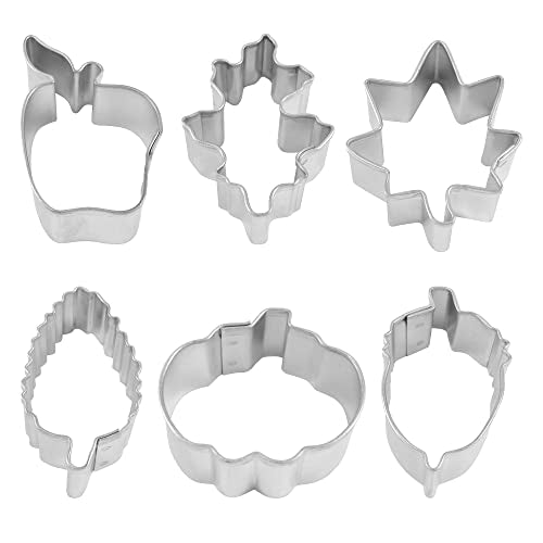  Autumn Leaf Cookie Cutters, Acorn, Pumpkin, Oak, Maple, Aspen, Apple, 6-Piece Set In Gift Tin