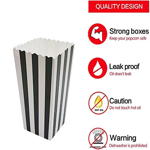  24 Pcs Popcorn Boxes Mini Paper Popcorn Box Cardboard Popcorn Container For Party, White/Black Stripes