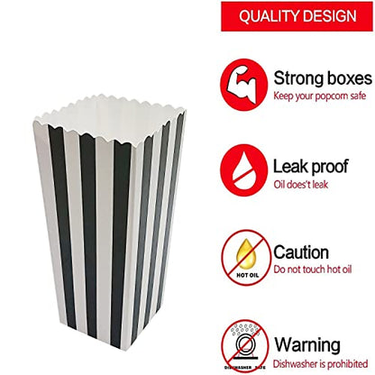  24 Pcs Popcorn Boxes Mini Paper Popcorn Box Cardboard Popcorn Container For Party, White/Black Stripes