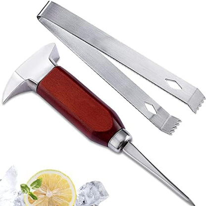  Ice Pick - 7 Inch Stainless Steel Ice Crusher With Wood Handle, Japanese Style Ice Chipper Dual-action Ice Chisel Ideal For Bars And Home