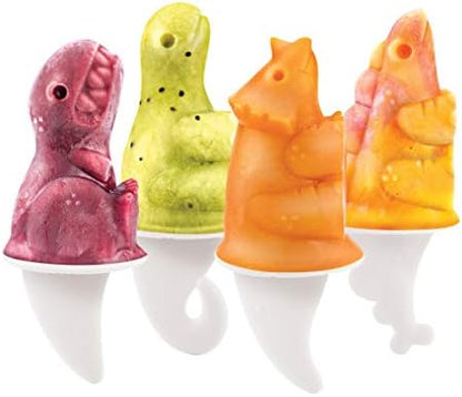  Dino Popsicle Molds (Set Of 4) - Mess-Free Silicone Ice Pops For Homemade Freezer Snacks / Dishwasher-Safe, BPA-Free