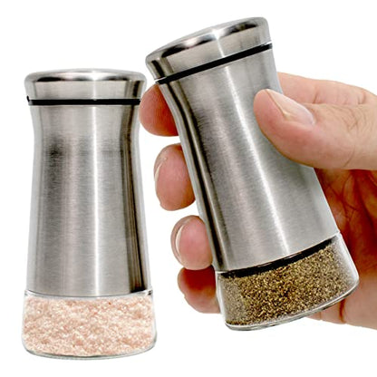  Premium Salt And Pepper Shakers With Adjustable Pour Holes - Elegant Stainless Steel Salt And Pepper Dispenser - Perfect For Himalayan, Kosher And Sea Salts - Spices