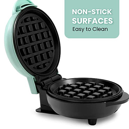  WM013M# Electric Nonstick Mini Waffle Maker, 1-Inch Thick Waffles, Compact Design, Hash Browns, Keto, Snacks, Sandwich, Eggs, Easy To Clean, Mint